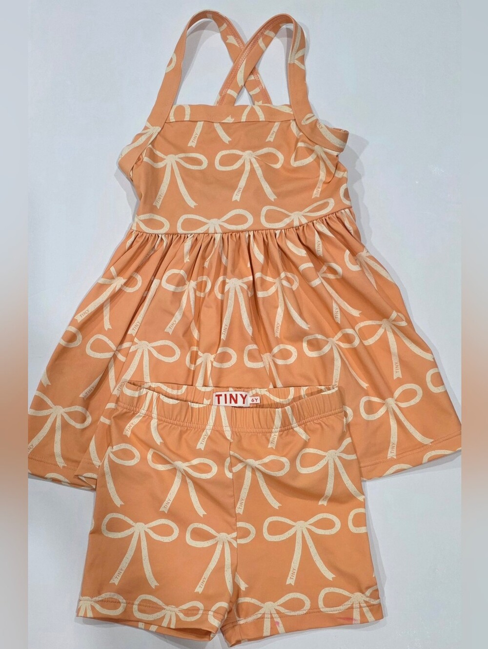 Tiny Peach Bow Print Girls' Swim Bikini Set Size 6